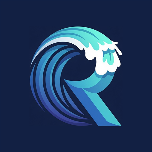 The RypTyde app icon: a teal wave forming the letter R on deep navy